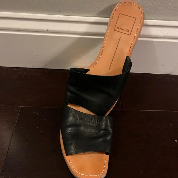 Dolce Vita Cato Slides Black and Tan Leather Size 6.5 - Picture 3 of 8